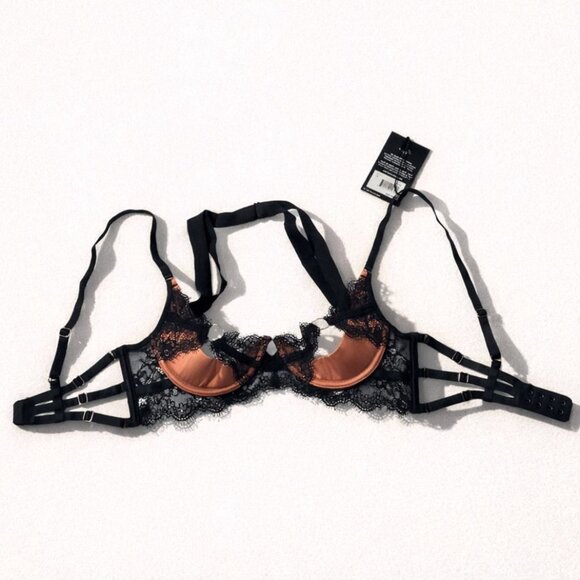 Thistle and Spire Narcissa Bra Black Peach Lace Strappy Underwire Women’s XS - Picture 12 of 13